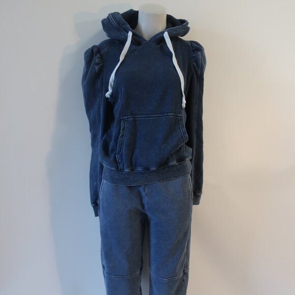 Generation Love Karlie Denim Blue 2Pc Set Puff Slv Hoodie Top/S Jog Sweatpants/M - Picture 1 of 11